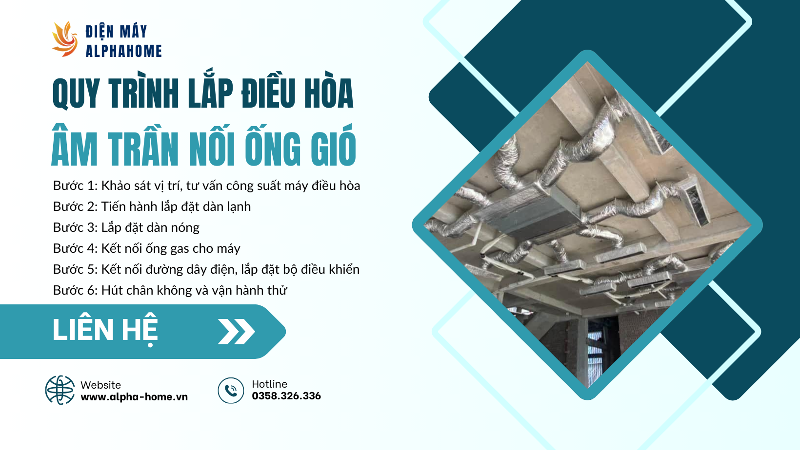 Quy trình lắp đặt điều hòa âm trần nối ống gió